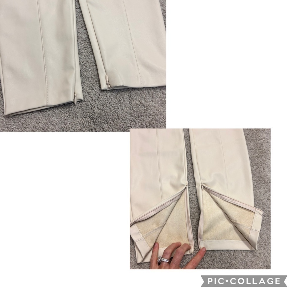 Zara ecru cream faux leather pleather high rise leggings zippered ankle L NWT - Picture 14 of 15